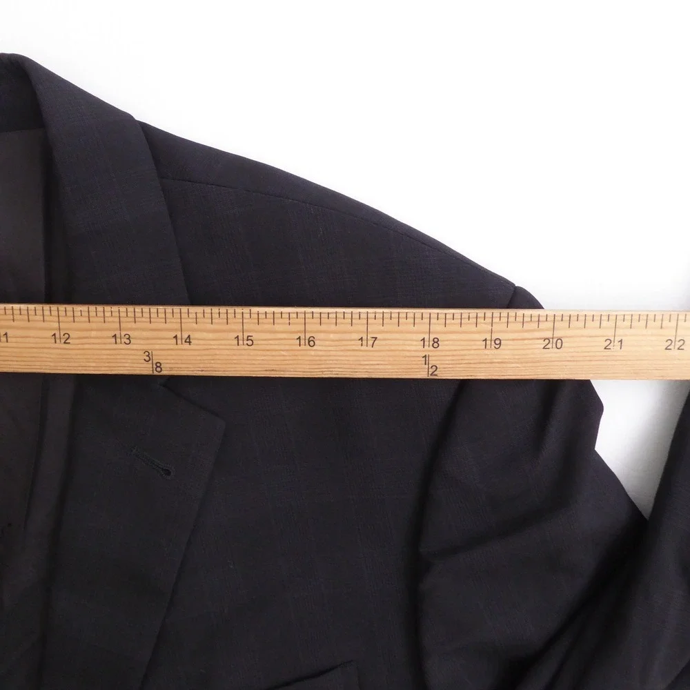 John Varvatos USA Mens Blazer Black Bedford Plaid Wool 46R